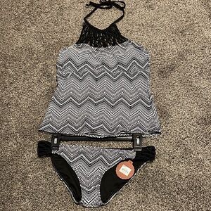 Kohl's Black High Neck Tankini with Macramé